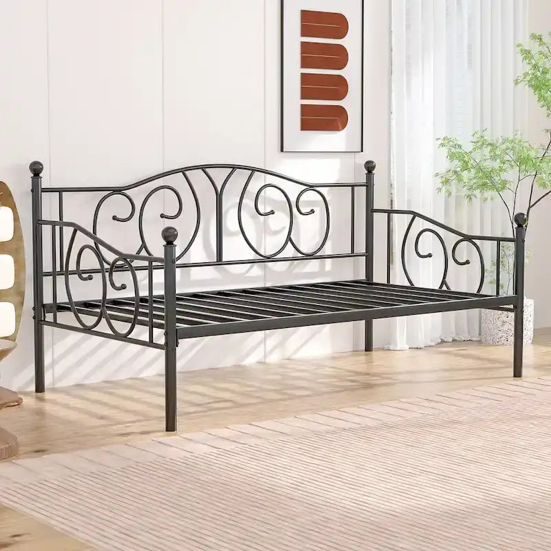 Twin Metal Daybed Frame with Slats, Classic Mattress Foundation, No Box Spring Needed