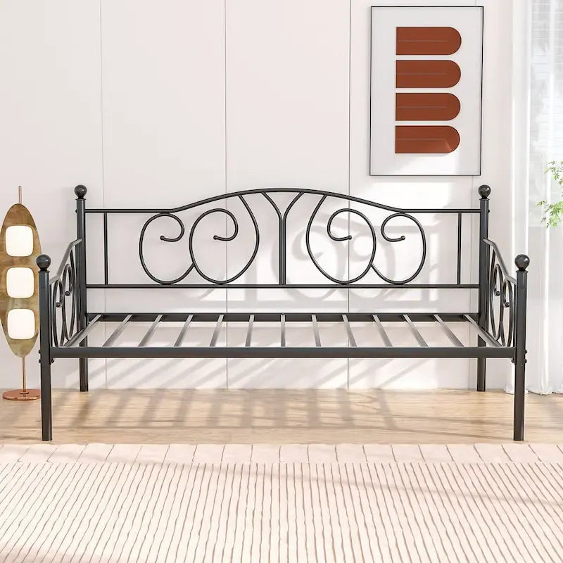 Twin Metal Daybed Frame with Slats, Classic Mattress Foundation, No Box Spring Needed