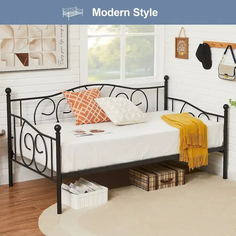 Twin Metal Daybed Frame with Slats, Classic Mattress Foundation, No Box Spring Needed