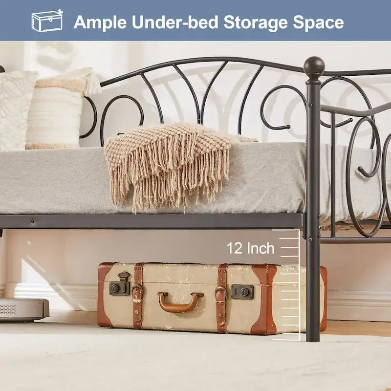 Twin Metal Daybed Frame with Slats, Classic Mattress Foundation, No Box Spring Needed