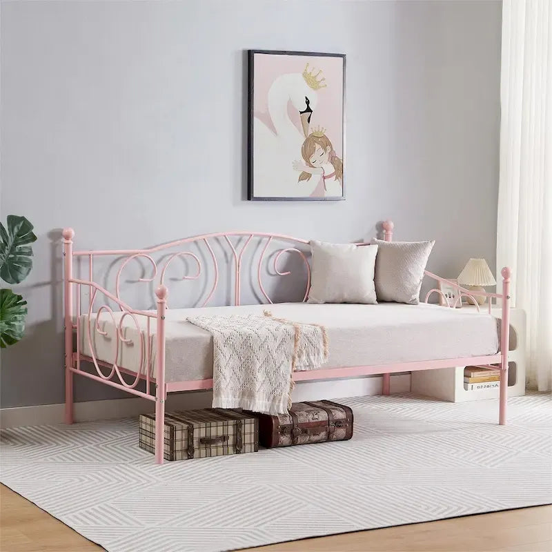 Twin Metal Daybed Frame with Slats, Classic Mattress Foundation, No Box Spring Needed