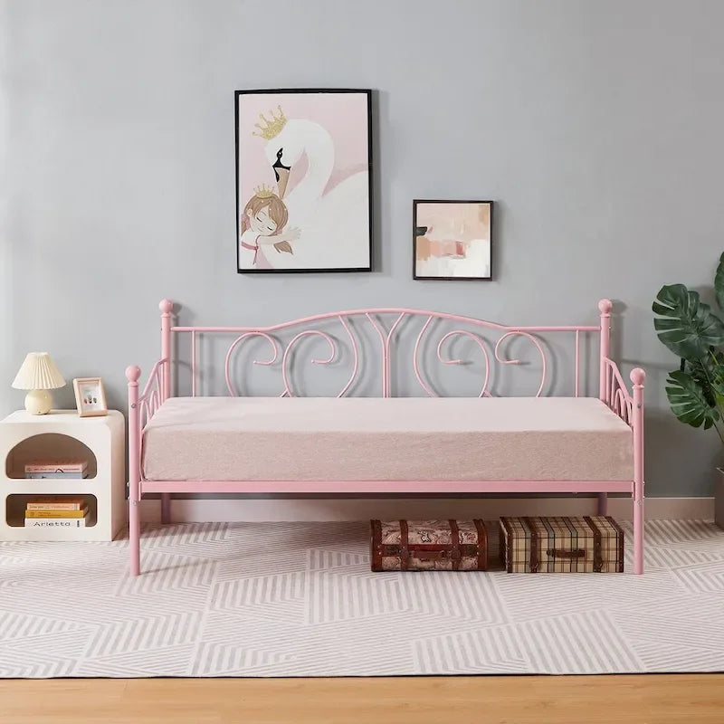 Twin Metal Daybed Frame with Slats, Classic Mattress Foundation, No Box Spring Needed