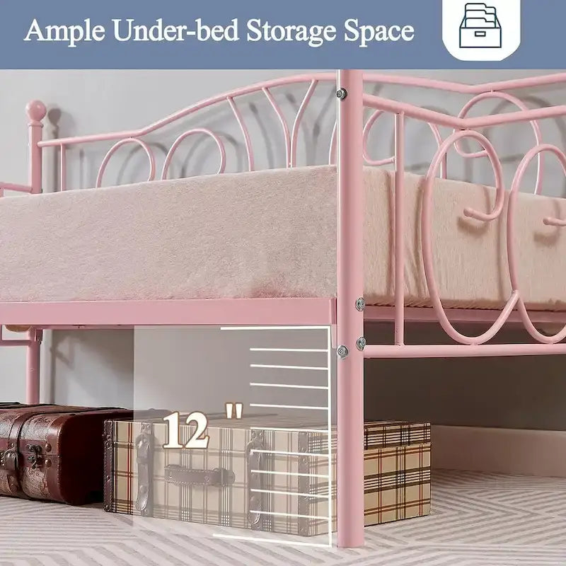 Twin Metal Daybed Frame with Slats, Classic Mattress Foundation, No Box Spring Needed