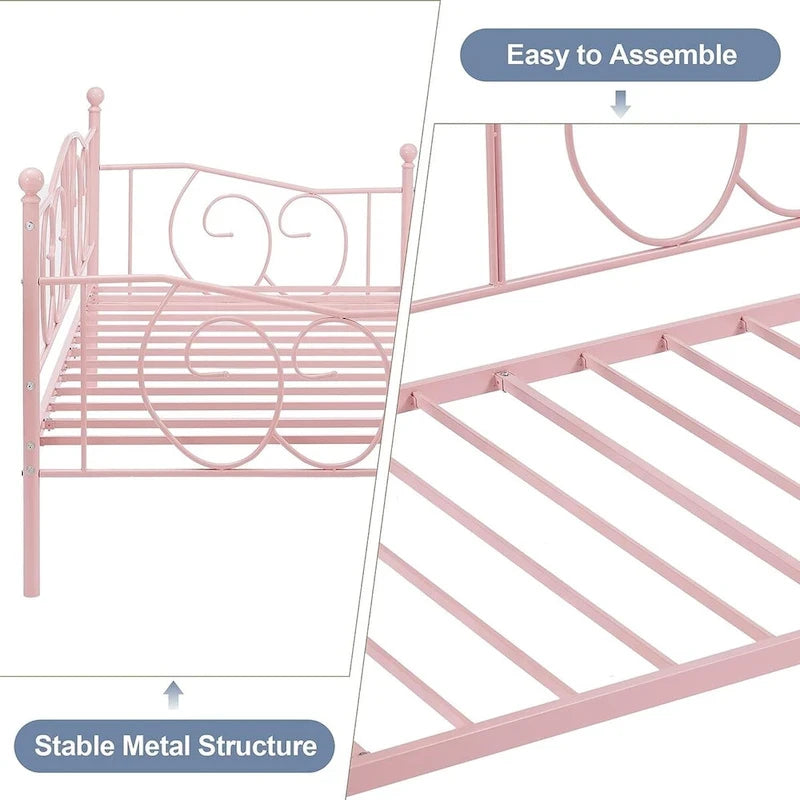 Twin Metal Daybed Frame with Slats, Classic Mattress Foundation, No Box Spring Needed