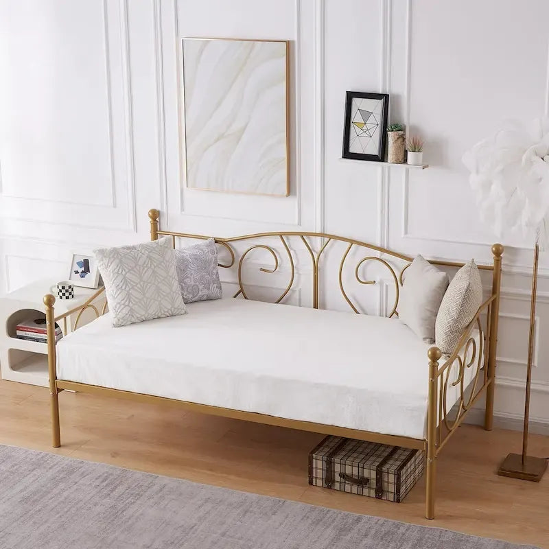 Twin Metal Daybed Frame with Slats, Classic Mattress Foundation, No Box Spring Needed