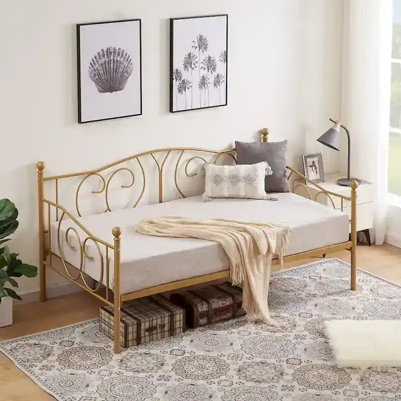 Twin Metal Daybed Frame with Slats, Classic Mattress Foundation, No Box Spring Needed