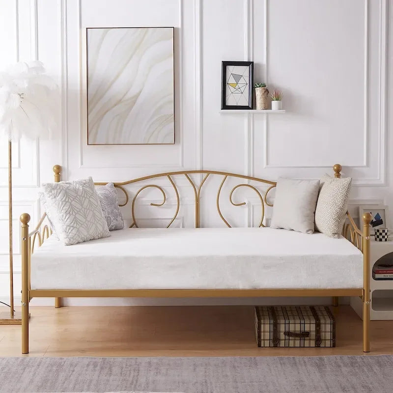 Twin Metal Daybed Frame with Slats, Classic Mattress Foundation, No Box Spring Needed