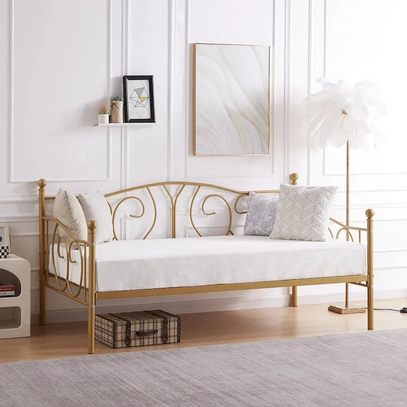 Twin Metal Daybed Frame with Slats, Classic Mattress Foundation, No Box Spring Needed