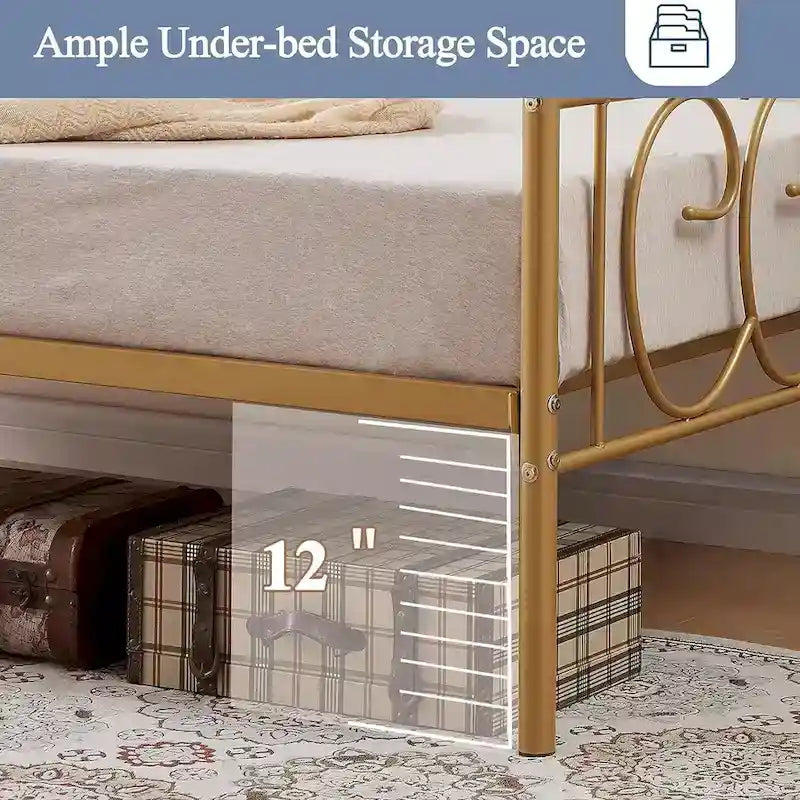 Twin Metal Daybed Frame with Slats, Classic Mattress Foundation, No Box Spring Needed