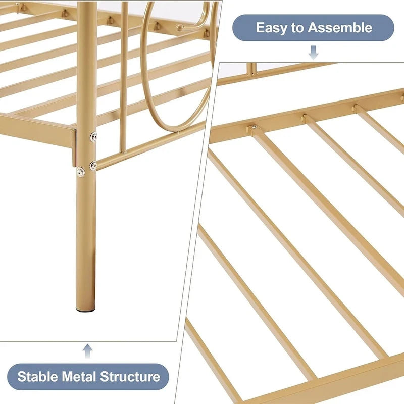 Twin Metal Daybed Frame with Slats, Classic Mattress Foundation, No Box Spring Needed