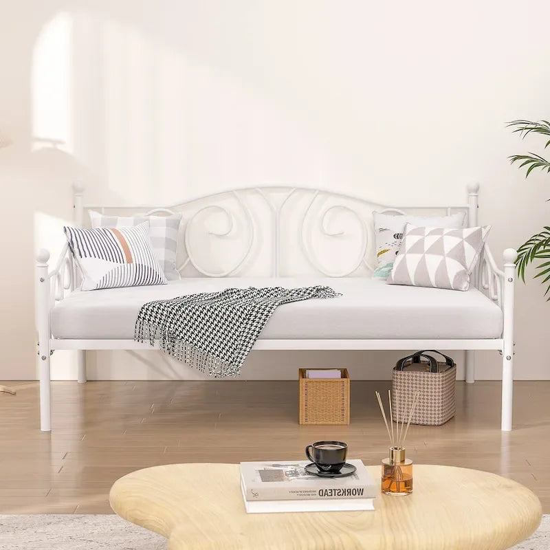 Twin Metal Daybed Frame with Slats, Classic Mattress Foundation, No Box Spring Needed