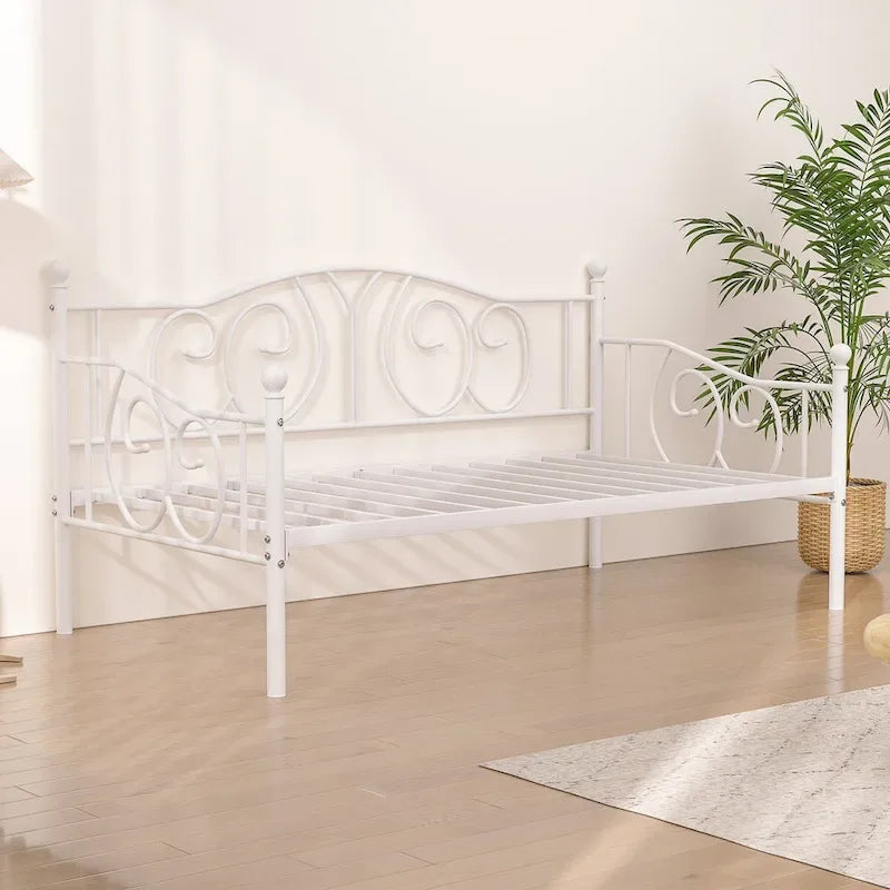 Twin Metal Daybed Frame with Slats, Classic Mattress Foundation, No Box Spring Needed