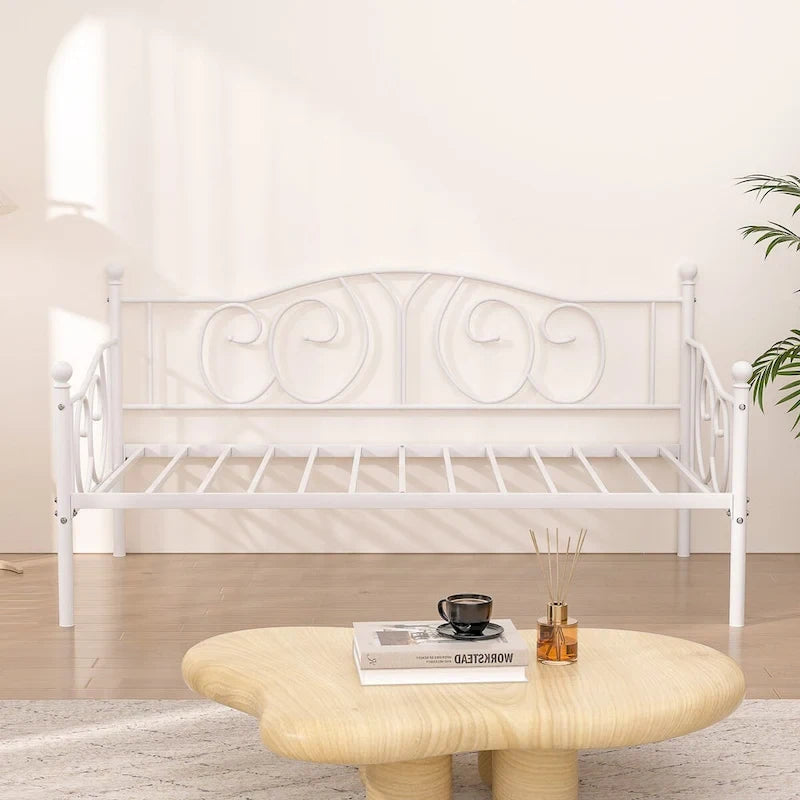 Twin Metal Daybed Frame with Slats, Classic Mattress Foundation, No Box Spring Needed
