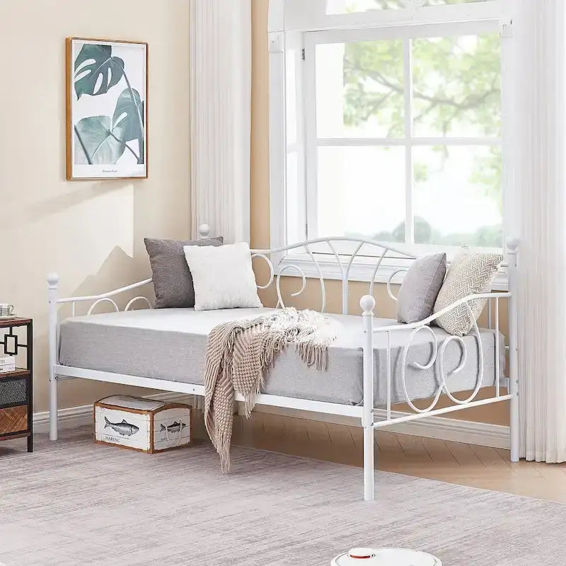 Twin Metal Daybed Frame with Slats, Classic Mattress Foundation, No Box Spring Needed