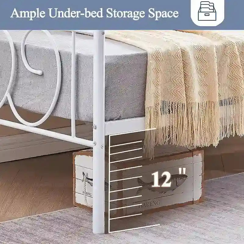 Twin Metal Daybed Frame with Slats, Classic Mattress Foundation, No Box Spring Needed