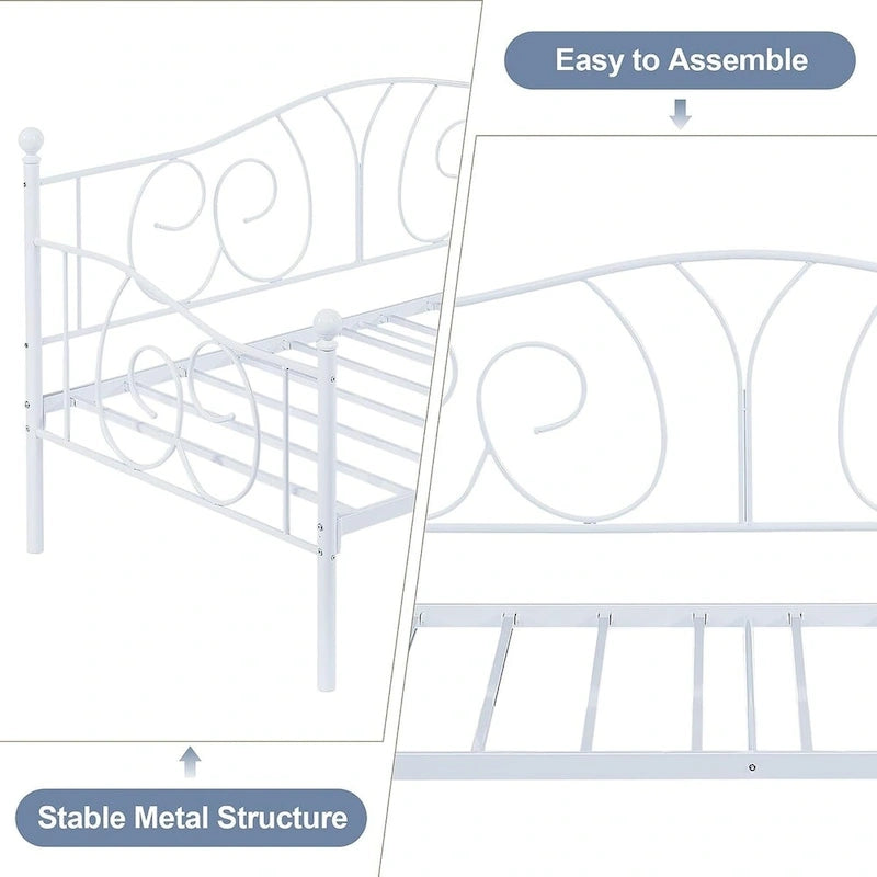 Twin Metal Daybed Frame with Slats, Classic Mattress Foundation, No Box Spring Needed