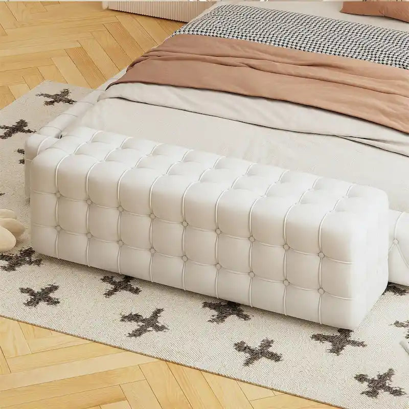 Pouf rectangulaire entièrement recouvert de velours, Repose-pieds