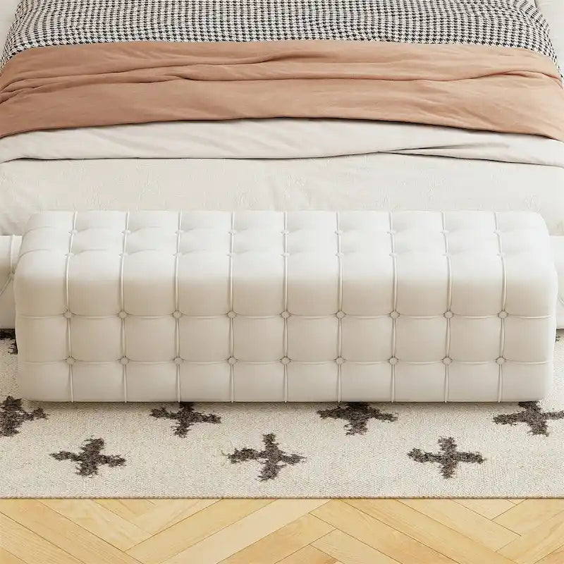 Pouf rectangulaire entièrement recouvert de velours, Repose-pieds