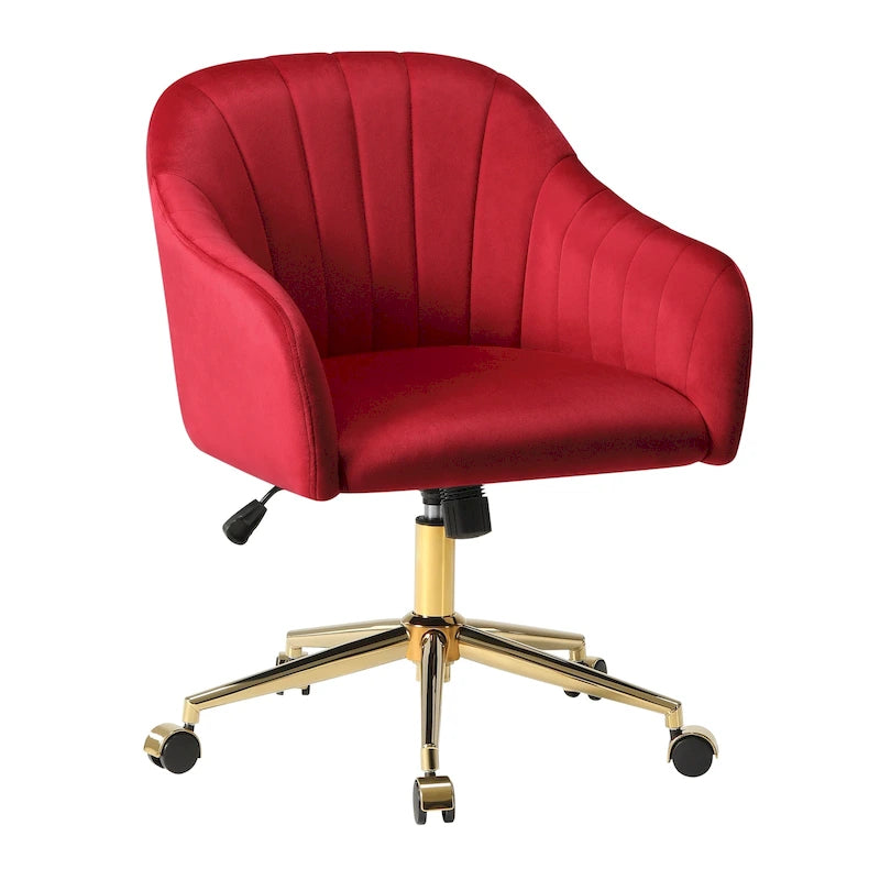 Velvet Tufted Adjustable Height Swivel Office Vanity Chair with Gold Base